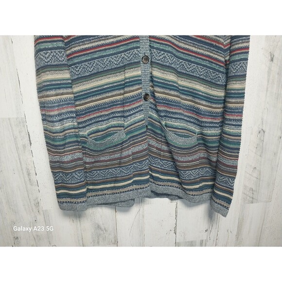 Eddie Bauer Cardigan Women L Multicolor Striped Cotton Lightweight Earthy Art - Picture 2 of 6